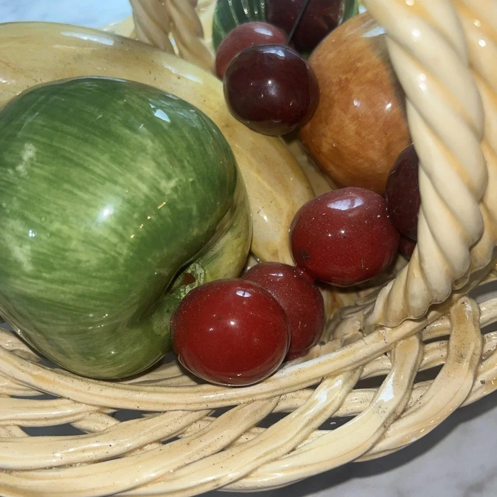 MCM ceramic fruit basket double weaved‎ handle made in Bassano Italy